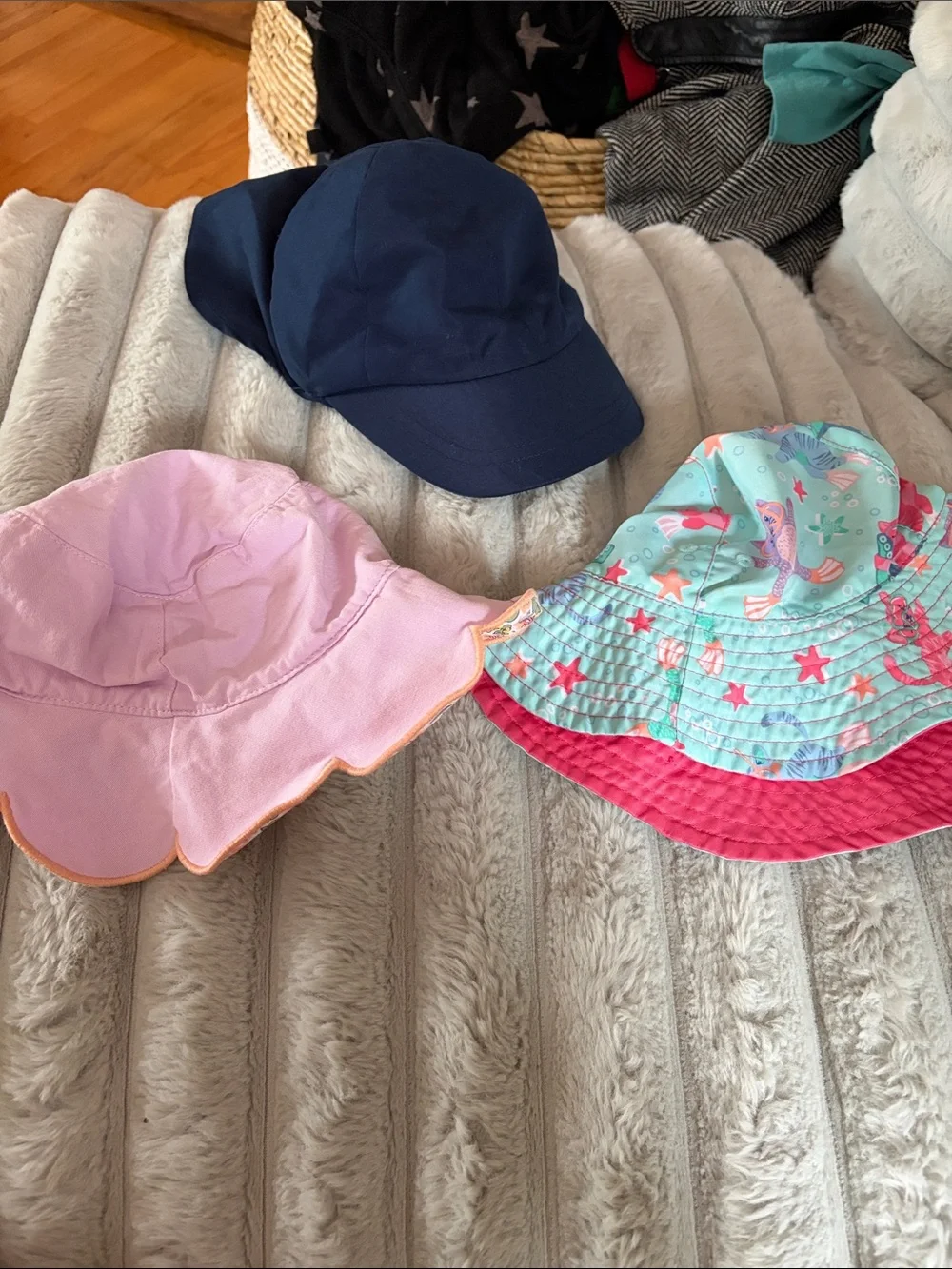 3 Kids Sun Hats Pack - Navy, Light Pink & Aqua Patterned Bucket Hat